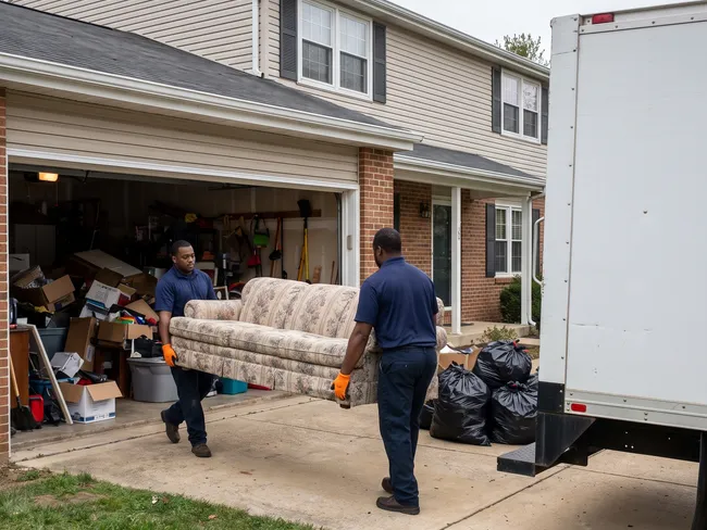 Junk removal crew at a home in Dale City, VA