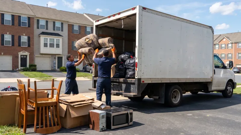 Junk removal crew loading bulky items in Woodbridge, VA